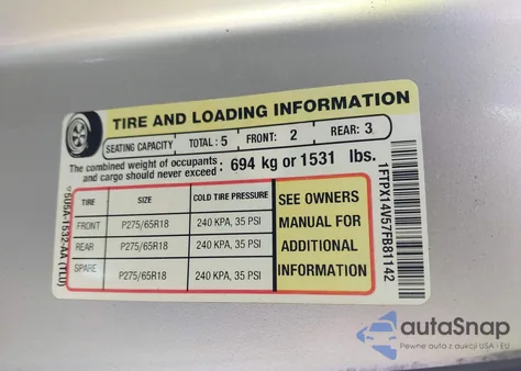 2007 Ford F-150 Fx4/Lariat/Xl/Xlt z USA, uszkodzony, nr VIN 1FTPX14V57FB81142